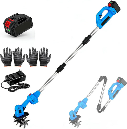Motoculteur 6000, électrique, Profondeur de Travail de 103 mm, 6000 mAh, motobineuse sans Fil avec Batterie mAh, rallonge Pliable