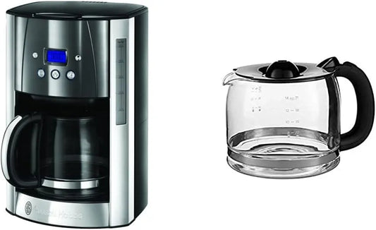 Russell Hobbs machine à café 700131 23240-56 23241-56, Cafetière Filtre 1,8L Inox, 12 Tasses, Programmable & Carafe en Verre