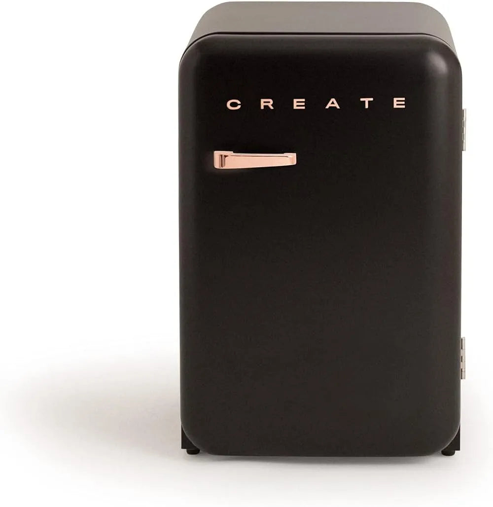Réfrigérateur FRIGO 83.5, 2 étagères, CREATE, régulateur de température, RÉTRO finition argentée finition noire avec poignée or, puissance 98W