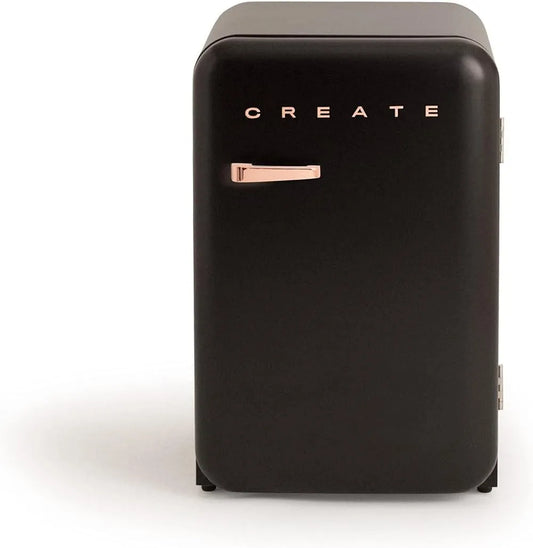 Réfrigérateur FRIGO 83.5, 2 étagères, CREATE, régulateur de température, RÉTRO finition argentée finition noire avec poignée or, puissance 98W