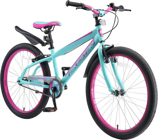 Vélo BIKESTAR, Enfant pour Garcons et Filles de 10-13 Ans, Bicyclette Enfant 24 Pouces VTT avec Freins, Turquoise & Berry
