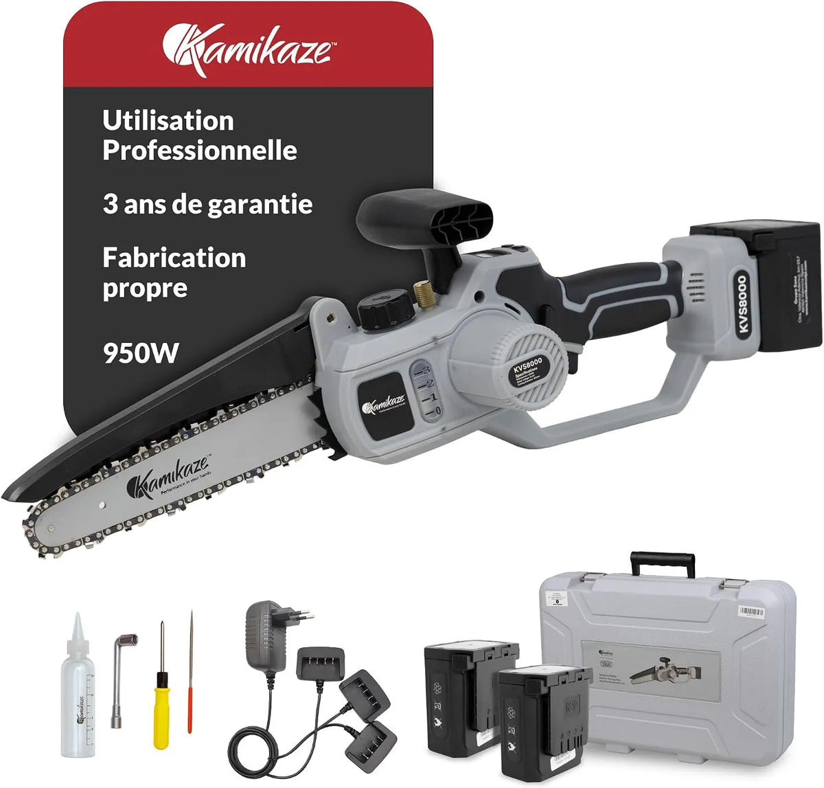 Tronçonneuse KVS 8000, puissance 300W, électrique KAMIKAZE 21V, 8 pouces, travail continue, électrique sans fil rechargeable avec lumière LED