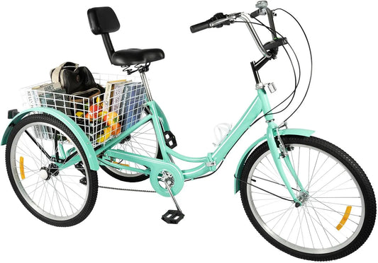 Vélo Tricycle de, de 24 ', charge maximale 120 kg, 7 niveaux de vitesse, 3 roues, 7 niveaux de vitesse, pour adulte, pliable, avec lumière