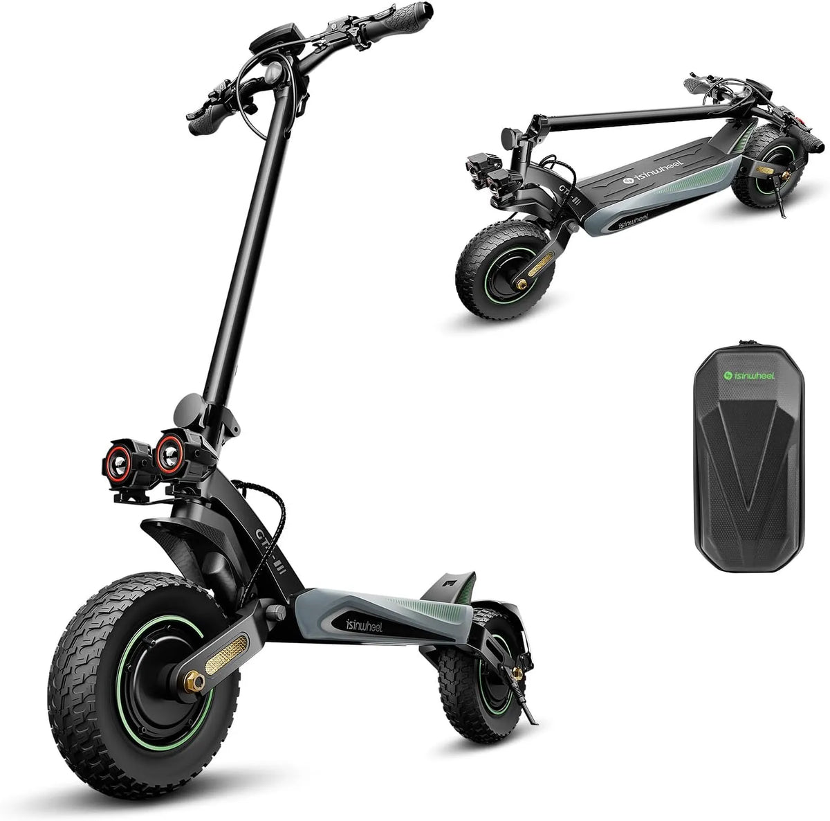 Trottinette électrique GT4 isinwheel, Adulte Puissante 2×1200W, Batterie 58.8V 18.2Ah, Autonomie 80KM, Charge 150KG, modèle 80KM, APP Clignotants
