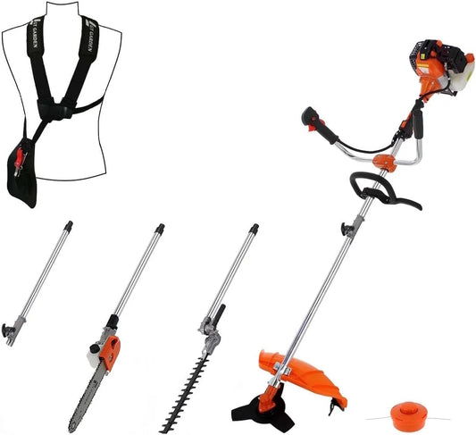 Tronçonneuse, GT Garden Multifonction Thermique 4 en 1 avec Guidon, débroussailleuse, Taille-Haies et rallonge