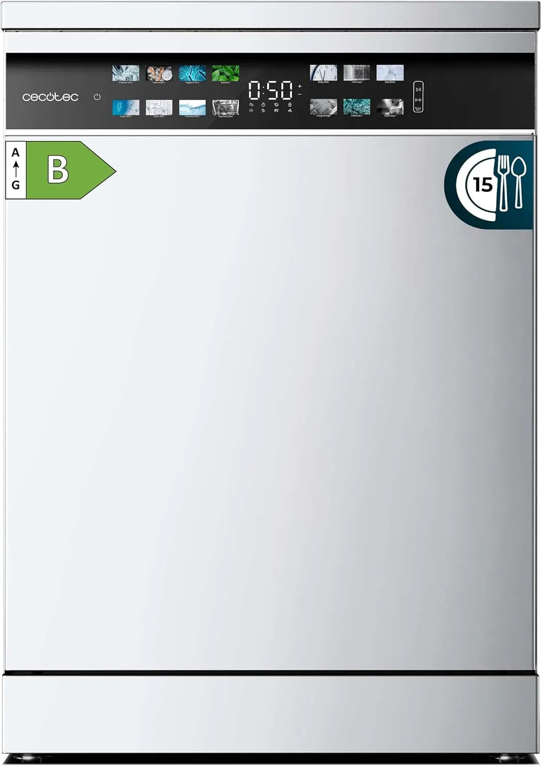 Cecotec lave-vaisselle 6700, 60cm Bolero Aguazero B finition blanche, Moteur Inverter Plus, 15 couverts, O2 Dry, classe énergétique B