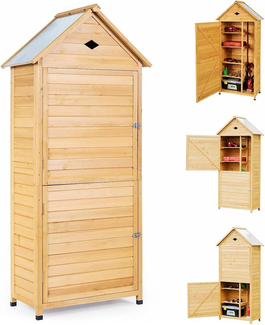 Armoire, dimensions 80 x 40 x 177cm, d'Outils de Jardin en Bois, 4 Étagères et 1 Placard, Abri de Jardin, Abri pour Outils d'Extérieur