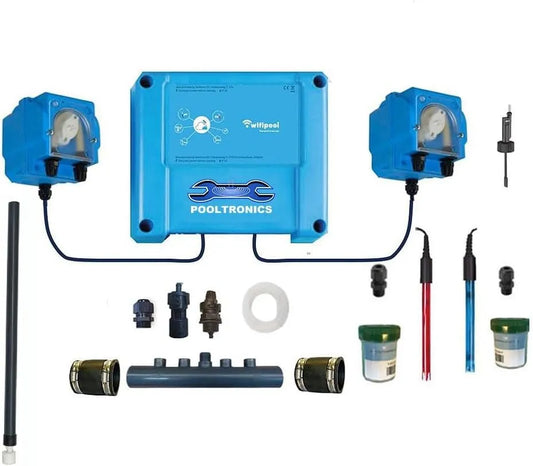 WiFi DIY Chlore, Traitement Automatique de l'Eau, avec système de Dosage de Chlore et pH pour Piscine et Spa, Interrupteurs de débit et de Niveau