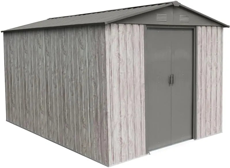 Abri de jardin, Résistant Neige 100kg, m², Toiture Double Pente, Ventilation Naturelle, Acier Galvanisé Beige 7,15m², X-Metal WoodTouch