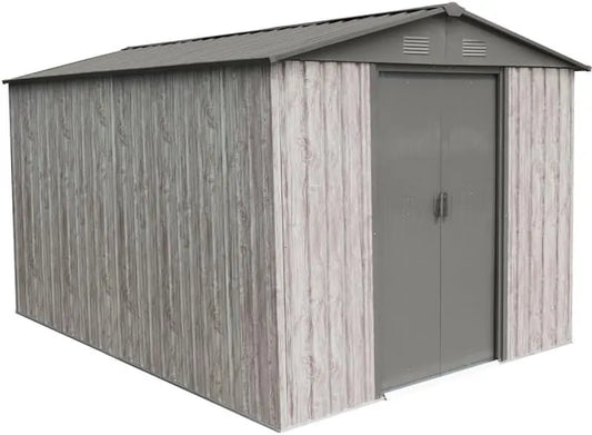 Abri de jardin, Résistant Neige 100kg, m², Toiture Double Pente, Ventilation Naturelle, Acier Galvanisé Beige 7,15m², X-Metal WoodTouch