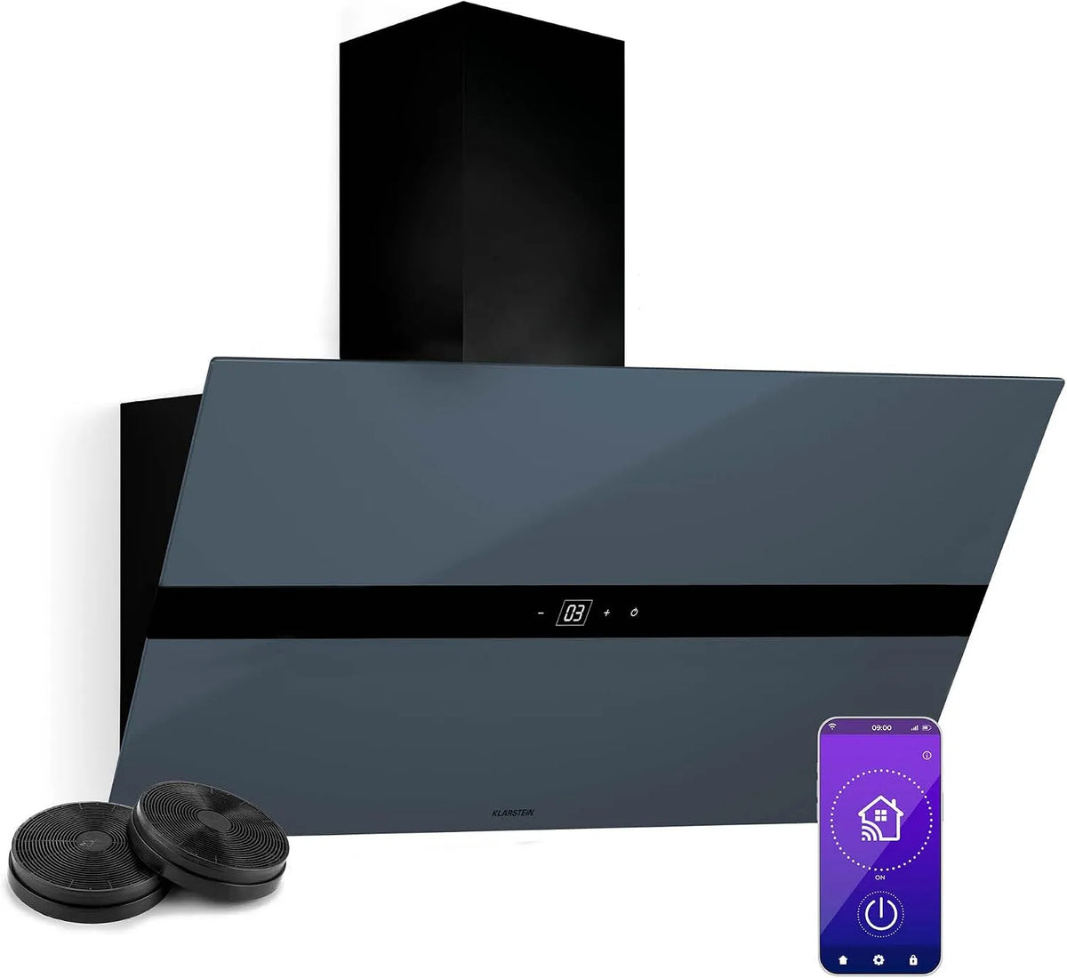 Klarstein hotte aspirante 6000-6500, largeur 90 cm, Silencieuse 52 dB, Hotte de Cuisine, 690 m³/h, WiFusion, Filtre à Charbon Inclus, CEE A++, LED K