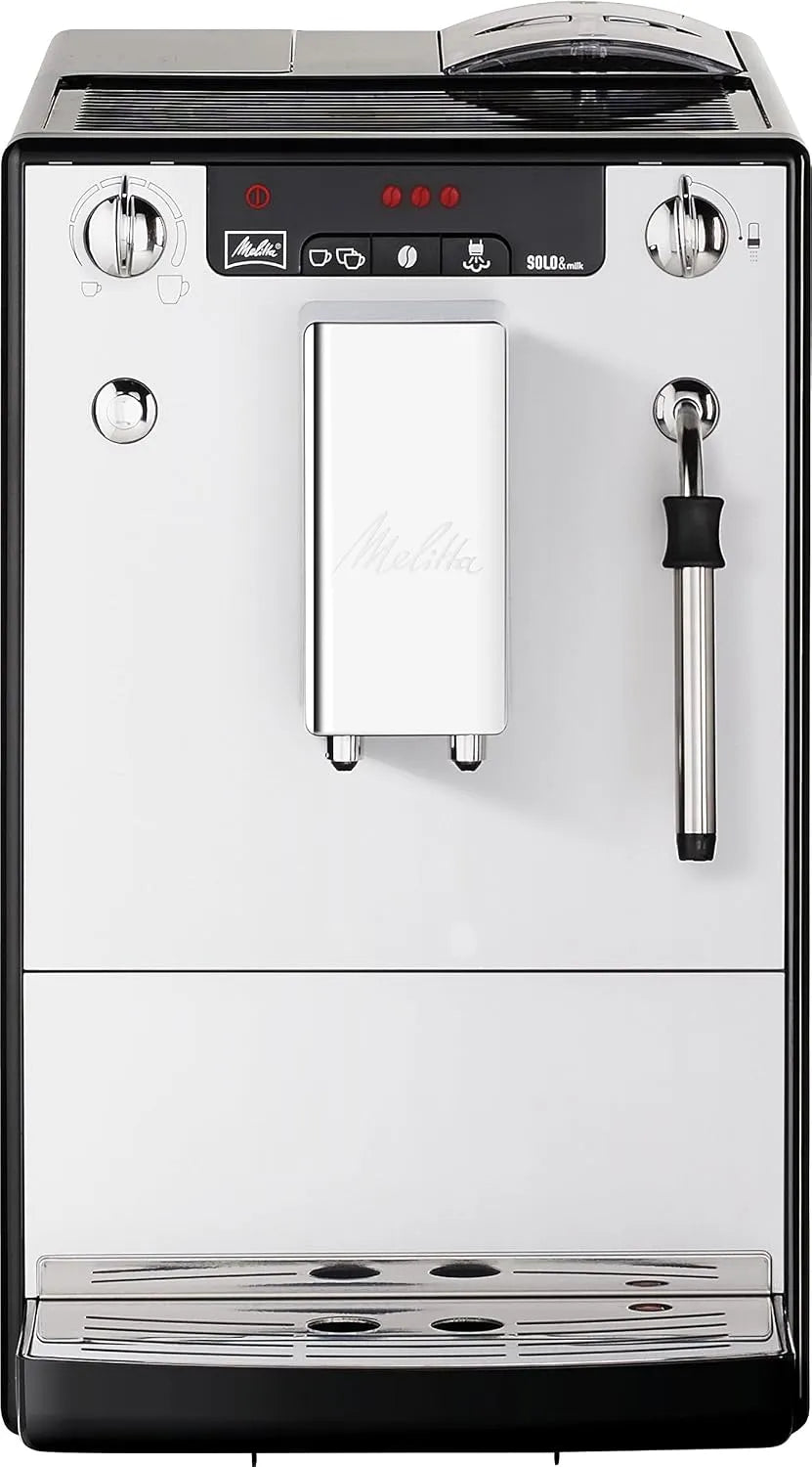 Melitta machine à café E953-102, Buse Vapeur, capacité 1.2 L, et Boissons Chaudes Automatique, finition argentée, Caffeo Solo and Milk