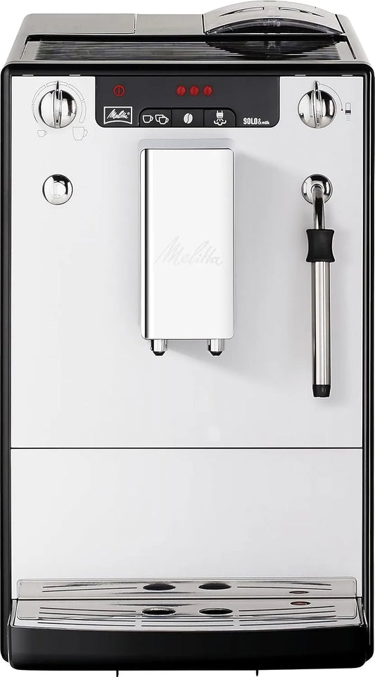 Melitta machine à café E953-102, Buse Vapeur, capacité 1.2 L, et Boissons Chaudes Automatique, finition argentée, Caffeo Solo and Milk