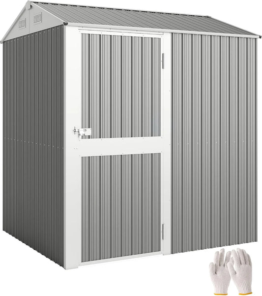 Abri de jardin Outsunny, avec porte verrouillable, haut 3,51 m² en acier galvanisé avec prises d'air, dimensions 209 x 177 x 236 cm, gants