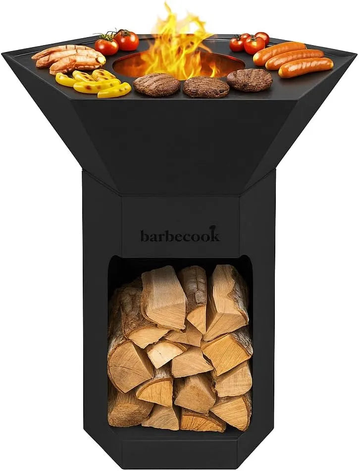 Barbecue Barbecook, dimensions 92x92x101cm, brasero Nestor Original, à Bois Exterieur avec plancha, finition noire
