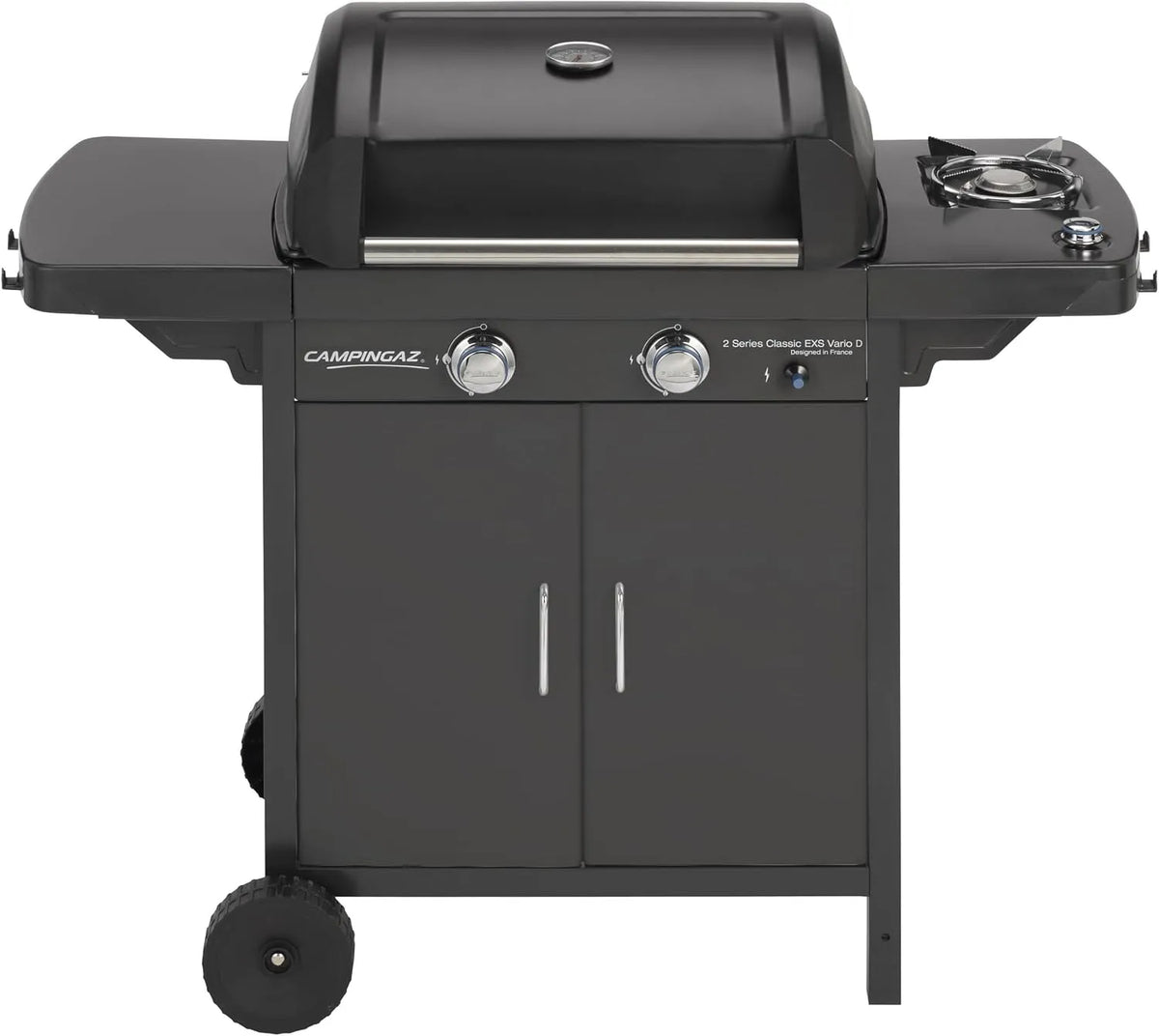 Barbecue à gaz, Campingaz 2 Series Classic EXS Vario avec 2 brûleurs, 1 Table latérale, 7,5 KW de Puissance, capacité 10 litres, finition noire
