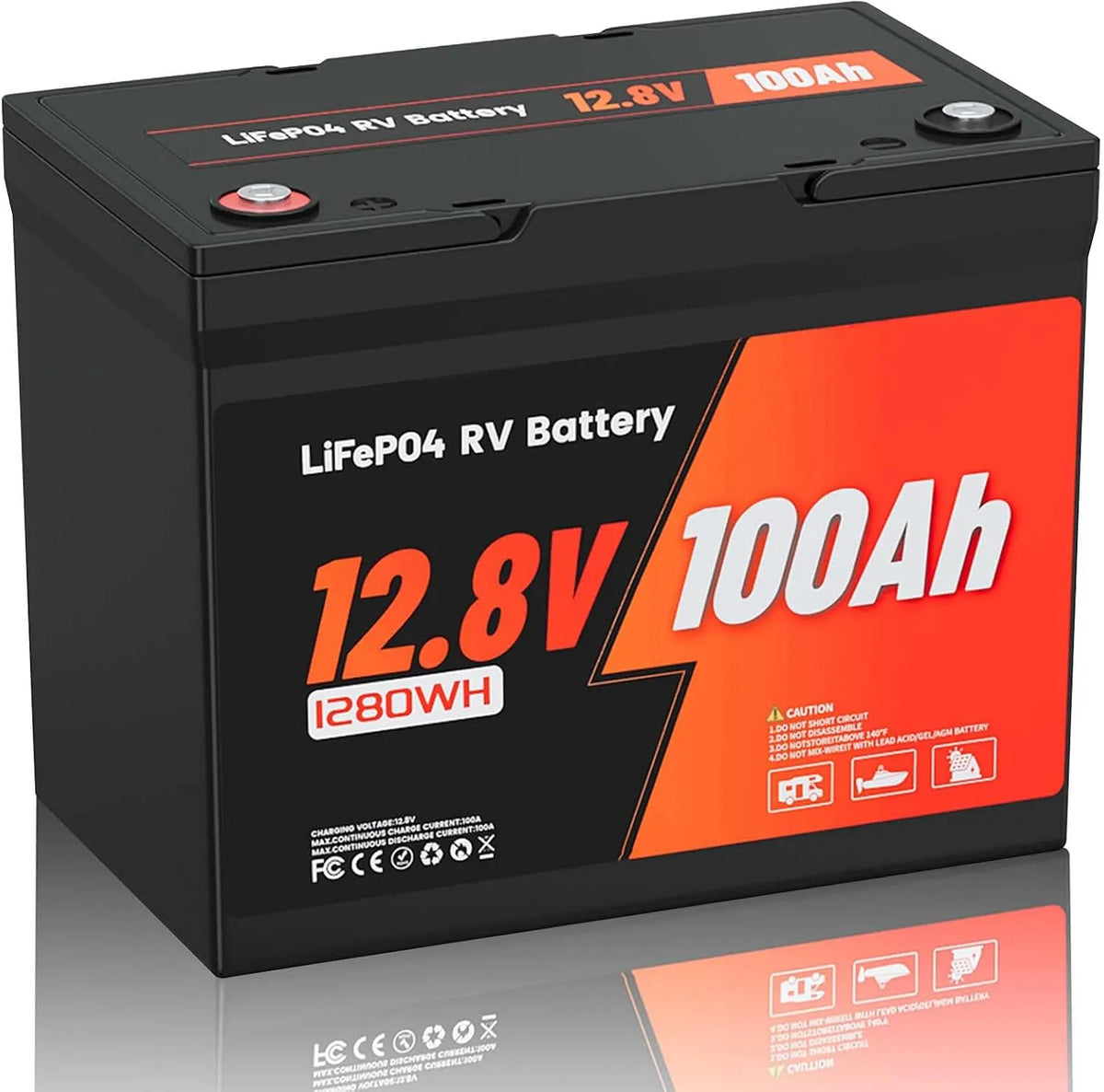 Modèle 100AH LiFePO4 Batterie Lithium, 1280Wh Énergie, BMS Intelligent, Camping-Car, pêche à la Ligne, tension 12V 100AH, pour caravanes