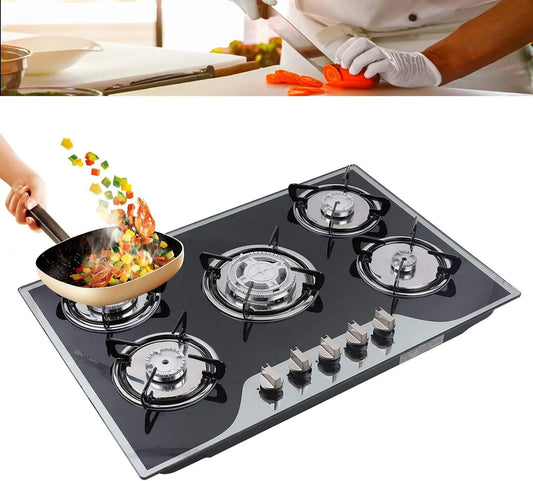 Plaque de cuisson, avec 5 feux, LPG, de cuisson encastrable pour gaz naturel, en verre trempé de 8 mm et cadre en émail, NG