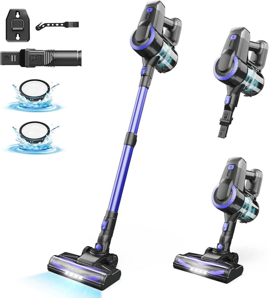 Aspirateur balai 55Min, 6 en 1 Aspirateur sans fil, Aspirateur Puissant Autonomie & 2 niveaux de vitesse, Tapis, Canapé, Voiture