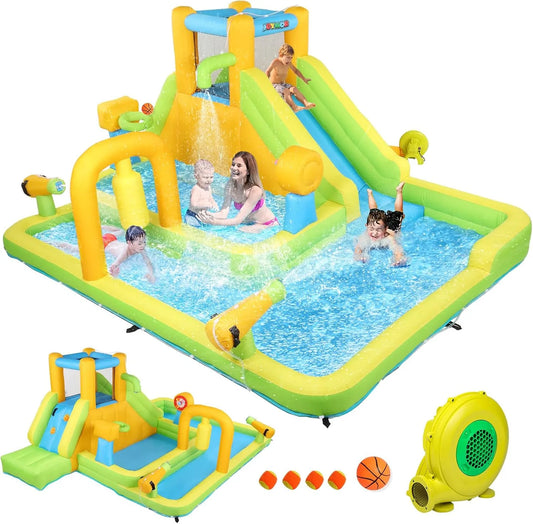 Ventilateur x300 x180cm, Aire de Jeux Gonflable 450, Bonnlo Chateau Gonflable avec Piscine, Toboggan Aquatique pour Enfant, Inclus