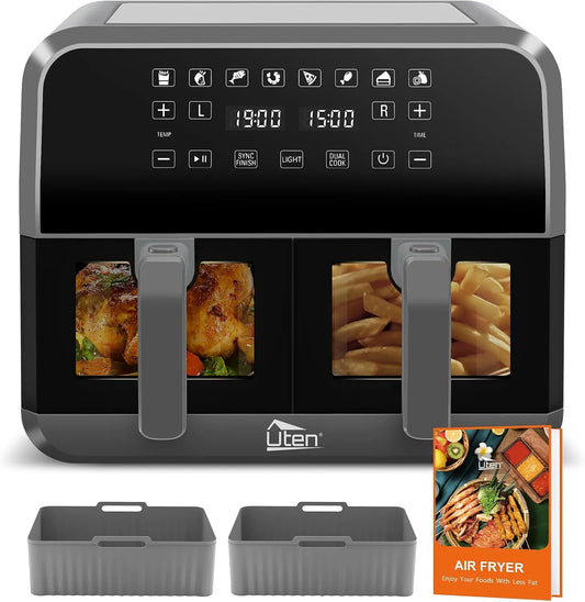 Lave-vaisselle, 2 Tapis en Silicone, 8 en 1 avec SYNC FINISH, Ecran Numérique, capacité 8 L Friteuse Sans Huile avec Fenêtre visualisation