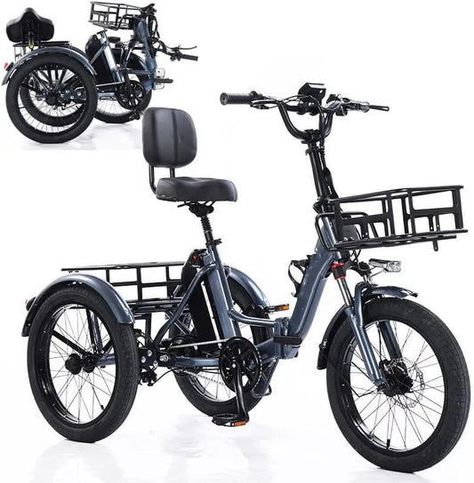 Vélo, Cargo électrique 3 Roues 20 Pouces pour Adultes, Charge Maximale: 200 kg Grey, 5 niveaux de vitesse, 5 niveaux de vitesse, Panier De Rangement