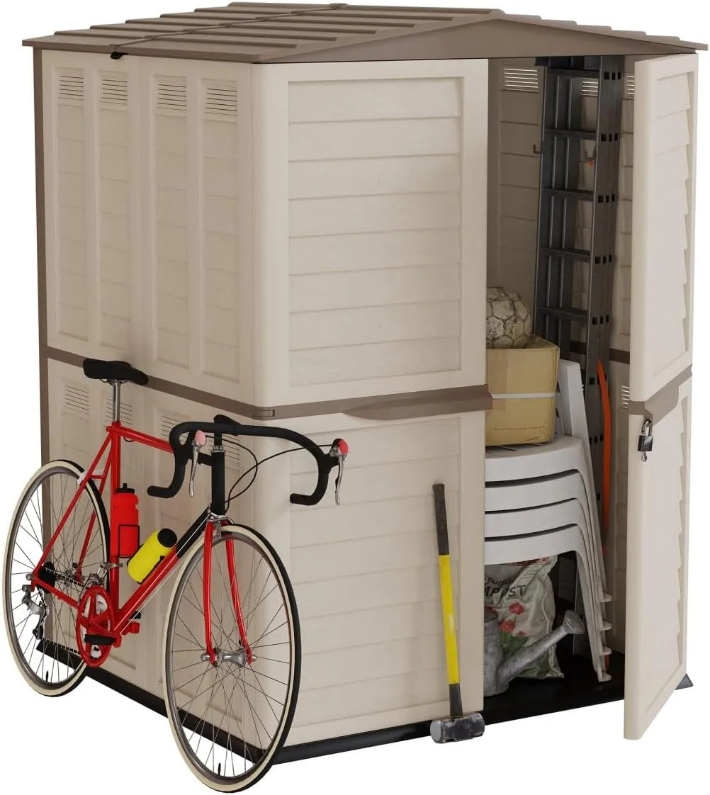Abri de jardin, Cabanon de Jardin avec Plancher 151x146x200, Vélos, Extérieur Beige, Rangement Outils