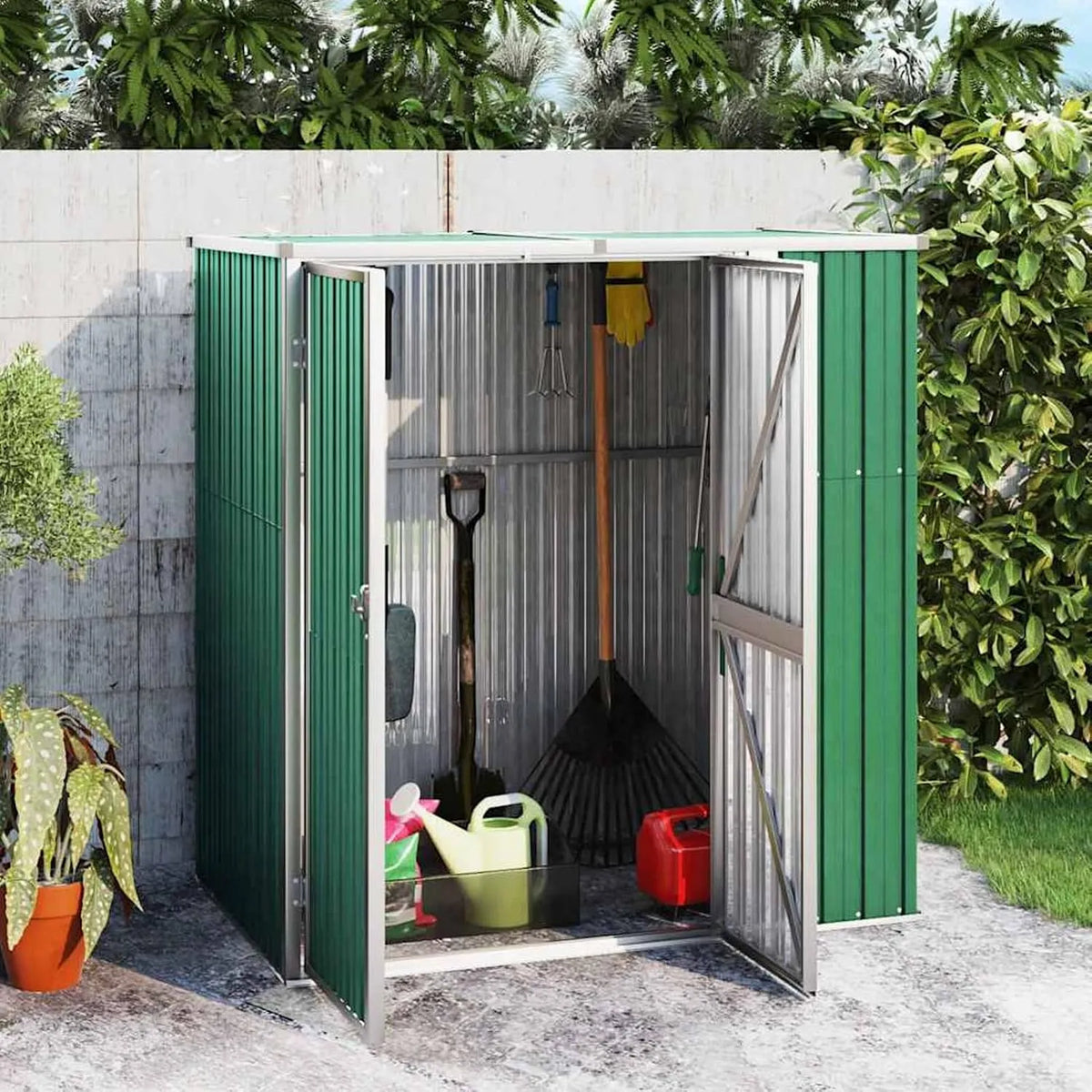 Abri à outils, Métal Solution de Stockage Extérieur Cabane de Rangement à Outils 161 x 89 x 159/161 cm, Acier Galvanisé, Remise de Jardin avec Portes