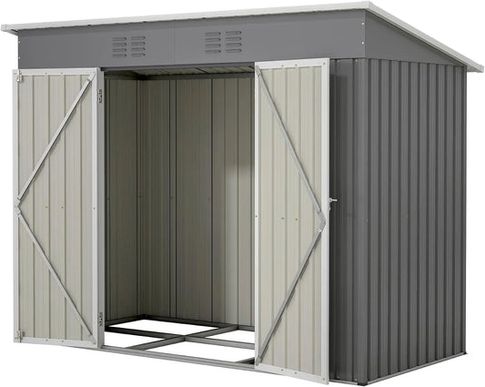 Abri de jardin, dimensions 242 x 126 x 182 cm, en métal, Étanche, Pour extérieur, terrasse, à outils, sans sol, finition grise